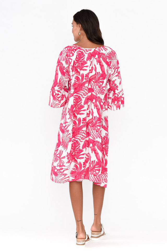 Sophia Fuchsia Palm Bell Sleeve Dress thumbnail 4