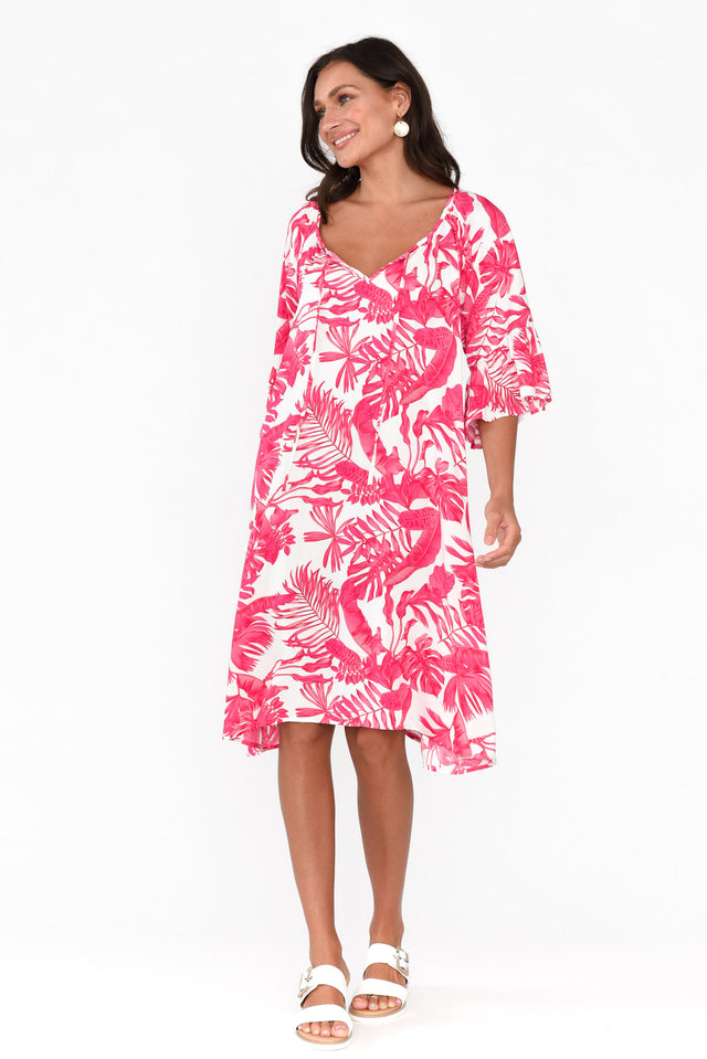 Sophia Fuchsia Palm Bell Sleeve Dress