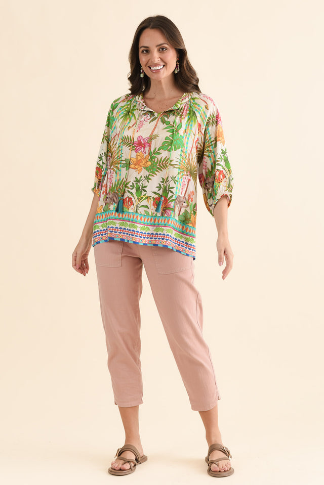 Sophina Green Palm Tassel Top,Full Body,Brunette model,alt text|model:MJ image 6