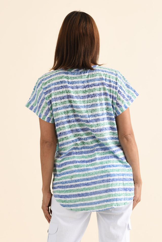 Sorelle Green Floral Cotton Blend Tee,brunette model,Back of Outfit,alt text|model:Cara image 4
