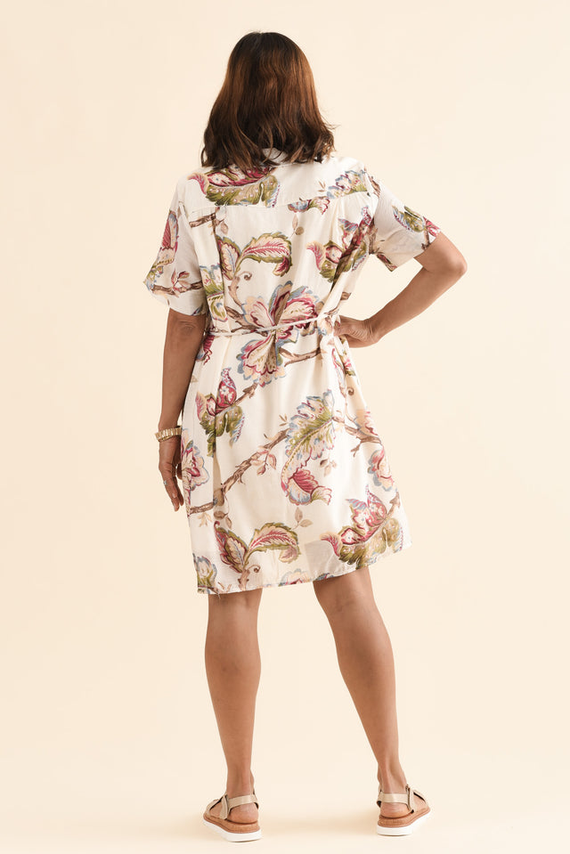 Sorina Khaki Garden Button Dress,Back,Brunette model,alt text|model:Cara image 4