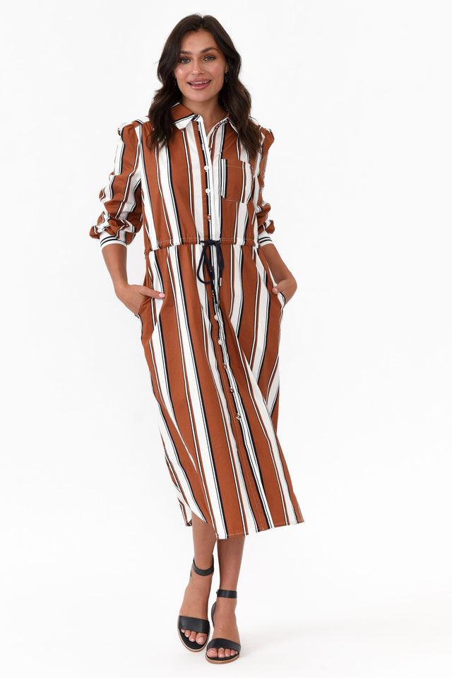 Sorrento Tan Stripe Cotton Shirt Dress image 3