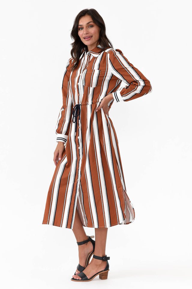 Sorrento Tan Stripe Cotton Shirt Dress image 4