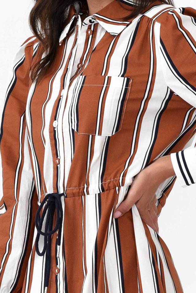 Sorrento Tan Stripe Cotton Shirt Dress