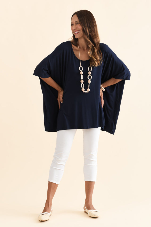 Sorronda Navy Bamboo Batwing Top,Brunette model,alt text|model:Cara image 8