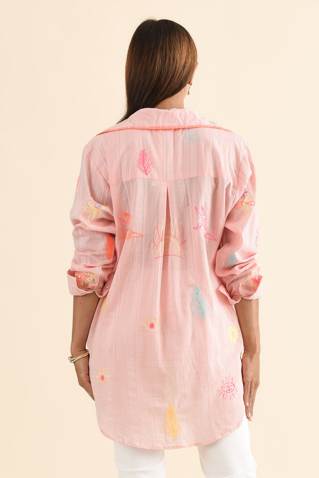 Stacey Pink Summer Cotton Embroidered Shirt,Back,Brunette model,alt text|model:Cara image 4