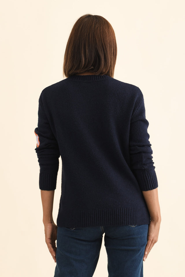 Starla Navy Patchwork Knit Jumper,Brunette model,alt text|model:Cara image 4