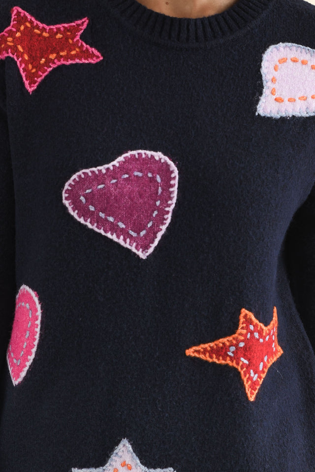 Starla Navy Patchwork Knit Jumper,Brunette model,alt text|model:Cara image 6