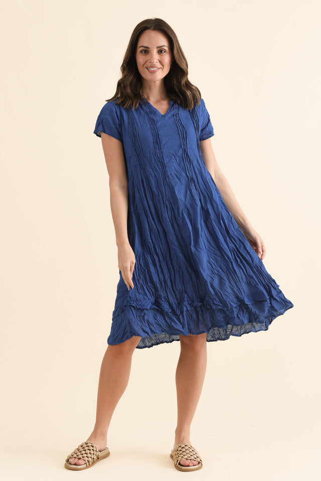 Stassi Indigo Crinkle Cotton Dress,Full Body,Brunette model,alt text|model:MJ image 6