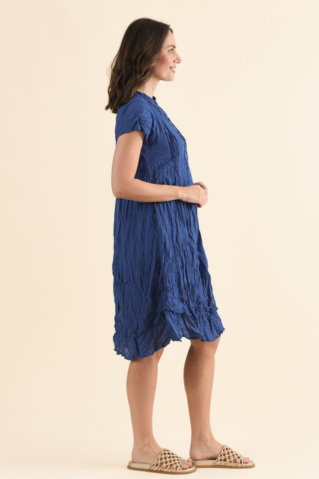 Stassi Indigo Crinkle Cotton Dress,Side,Brunette model,alt text|model:MJ image 3