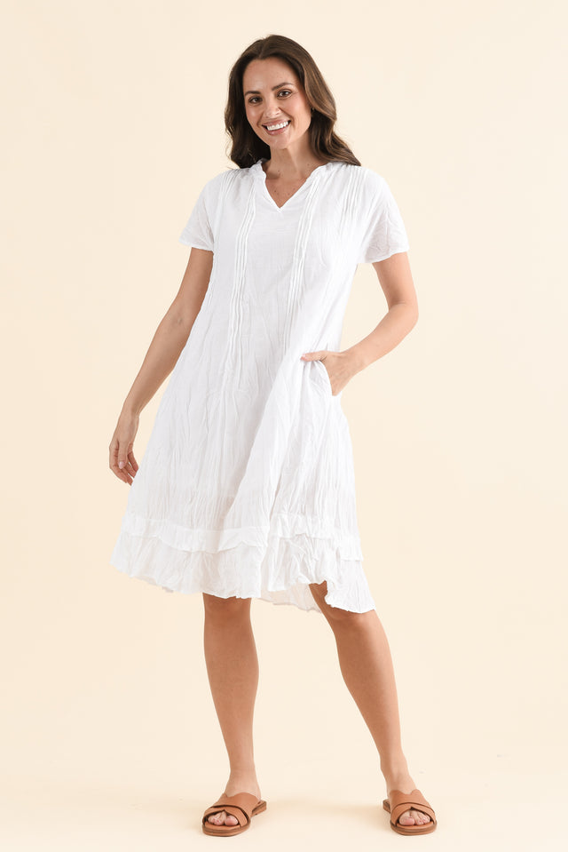 Stassi White Crinkle Cotton Dress,Full Body,Brunette model,alt text|model:MJ image 6