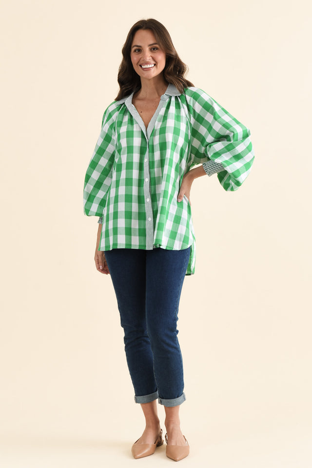 Stephens Green Check Cotton Shirt,brunette model,Full Outfit,alt text|model:MJ image 6