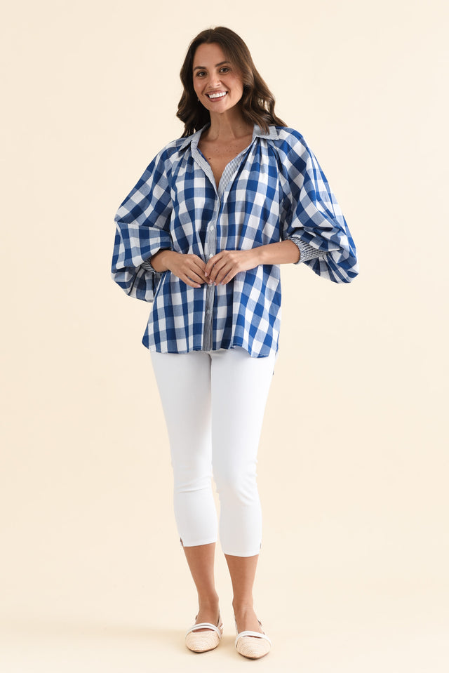 Stephens Navy Check Cotton Shirt,brunette model,Full Outfit,alt text|model:MJ image 6