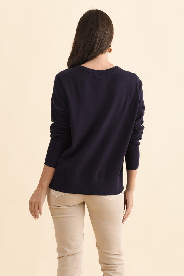 Sunny Navy Long Sleeve Knit Top,Brunette model,alt text|model:MJ image 6