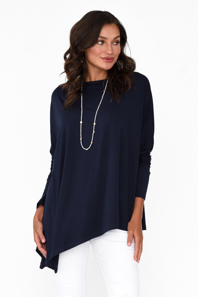 Susie Navy Asymmetrical Bamboo Top Blue Bungalow Au 