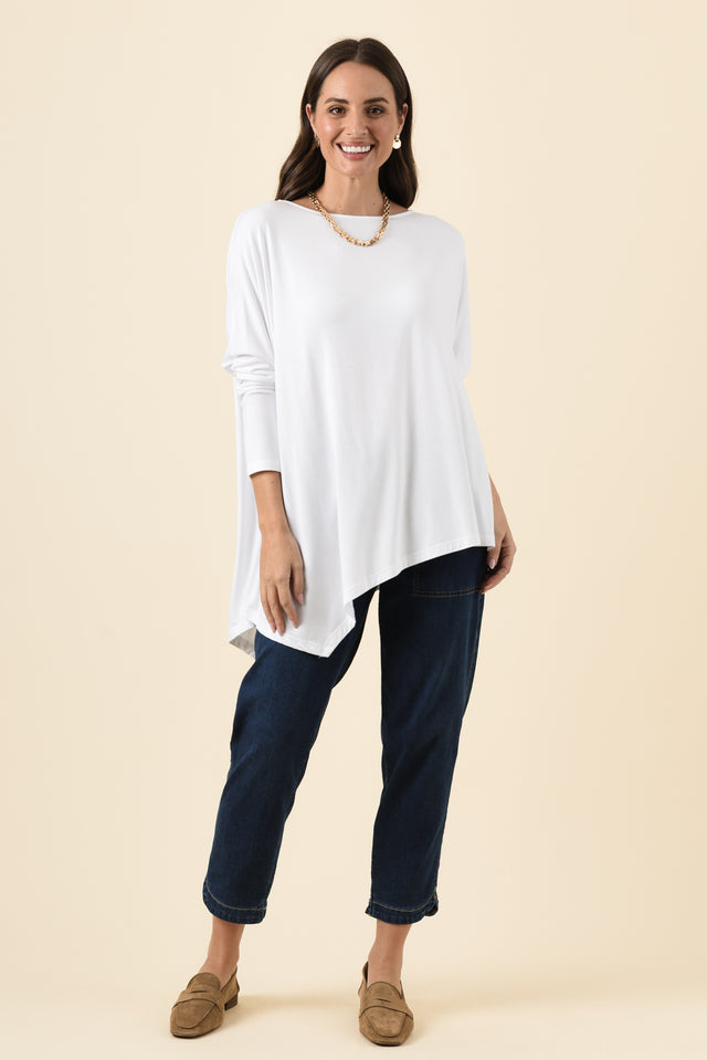 Susie White Asymmetrical Bamboo Top,Brunette model,alt text|model:MJ image 7