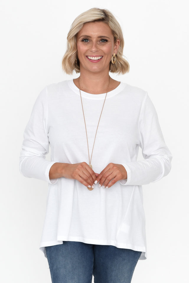 Sydney White Cotton Tee neckline_Round  alt text|model:Brooke;wearing:AU 12 / US 8