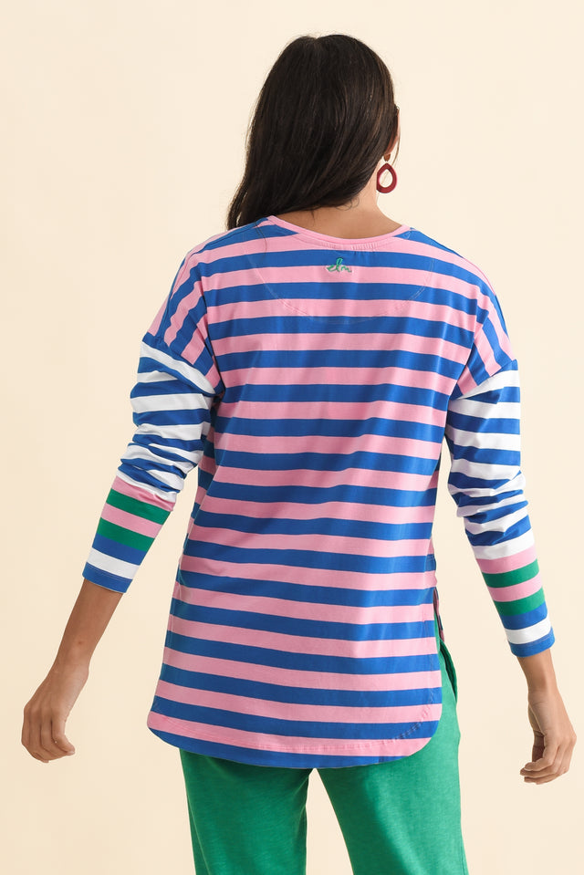 Taffy Blue Stripe Cotton Long Sleeve Tee,Brunette model,alt text|model:Brontie image 6