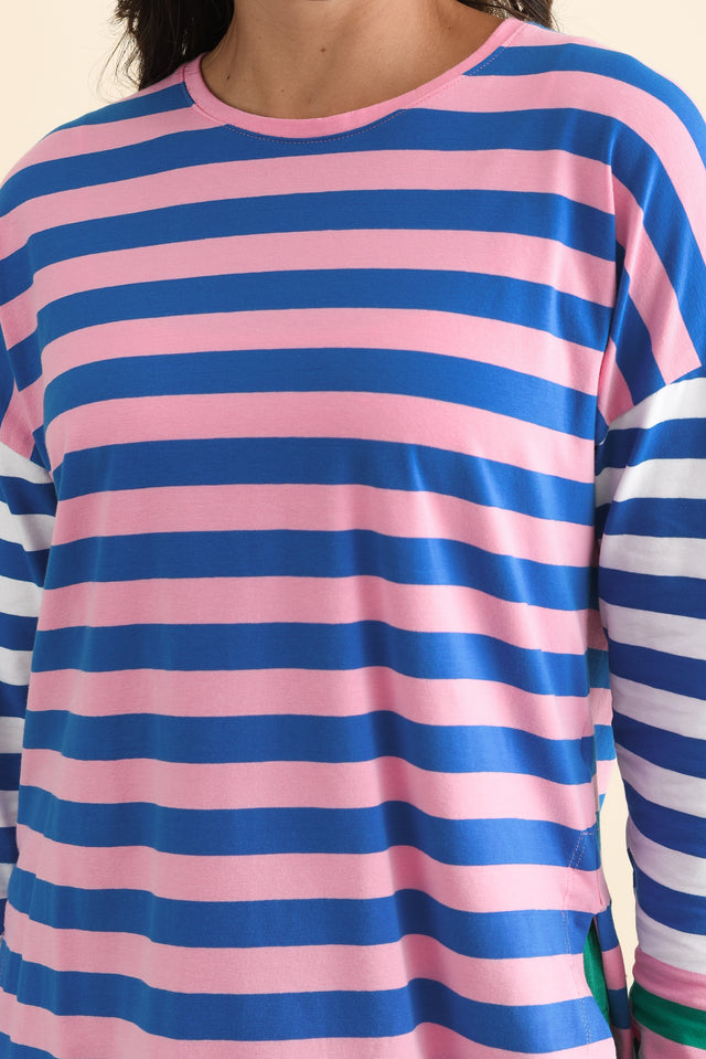 Taffy Blue Stripe Cotton Long Sleeve Tee,Brunette model,alt text|model:Brontie image 7
