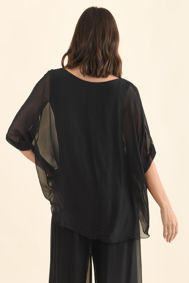 Talia Black Silk Layer Top,Brunette model,alt text|model:MJ image 5