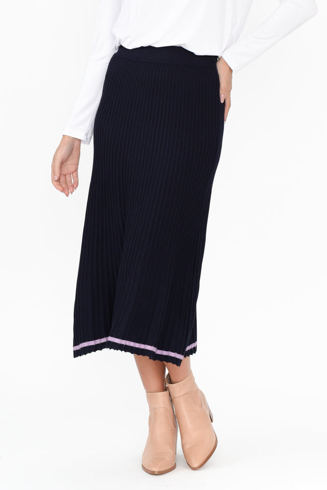 Tammy Navy Knit Skirt length_Midi print_Plain hem_Straight colour_Navy SKIRTS  alt text|model:MJ;wearing:S image 1