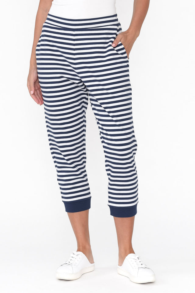 Tasha Navy Stripe Cotton Blend Jogger Pants