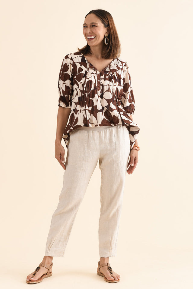Tatum Beige Linen Pants,Side,Brunette model,alt text|model:Cara image 5