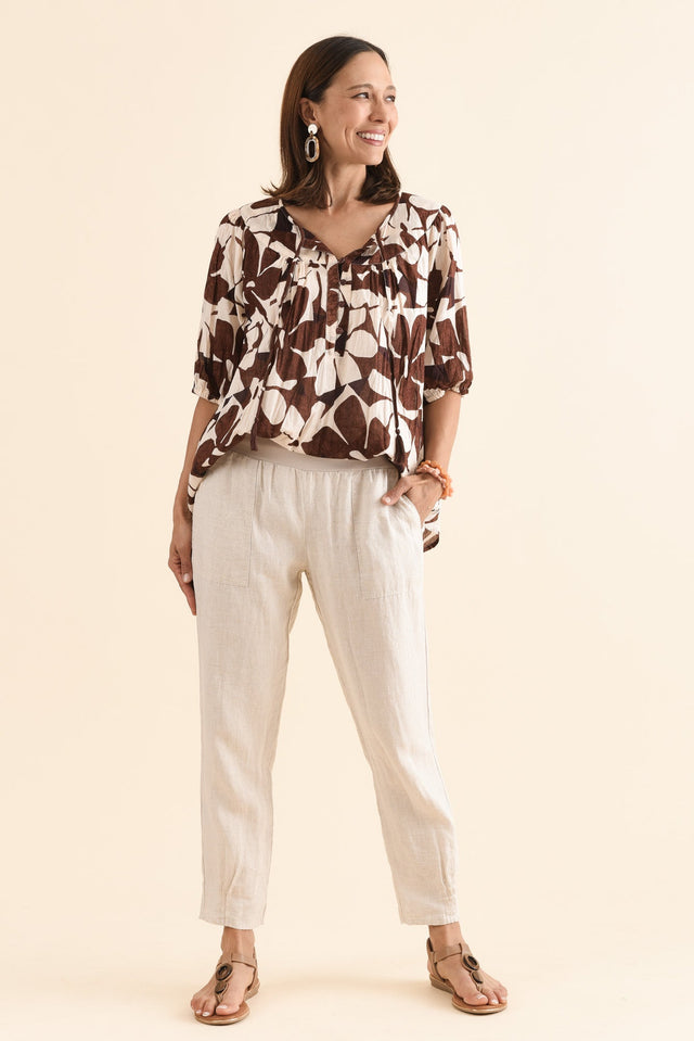 Tatum Beige Linen Pants,Front,Brunette model,alt text|model:Cara image 10