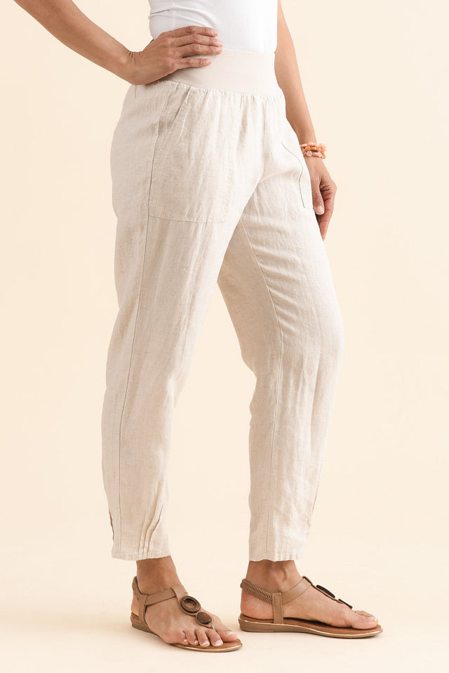 Tatum Beige Linen Pants,Back,Brunette model,alt text|model:Cara image 7