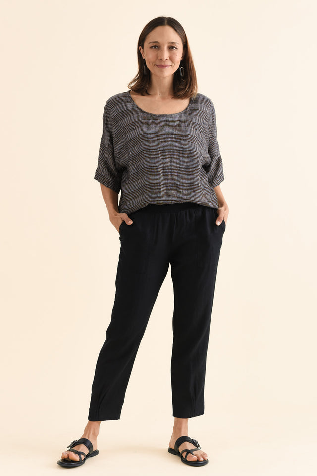 Tatum Black Linen Pants,Full Body,Brunette model,alt text|model:Cara image 8