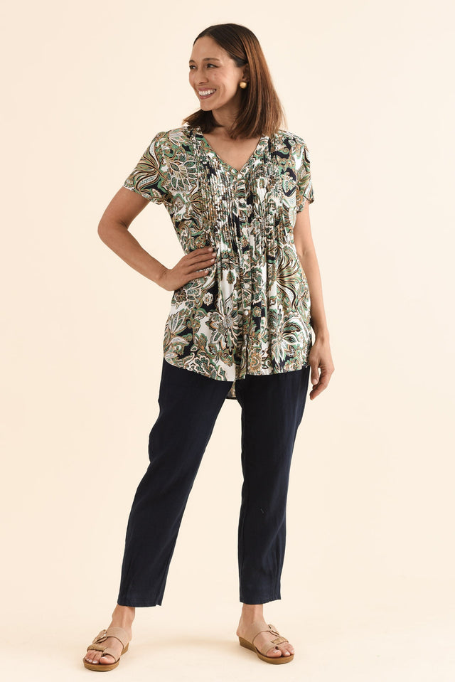 Tatum Navy Linen Pants,Full Body,Brunette model,alt text|model:Cara image 8
