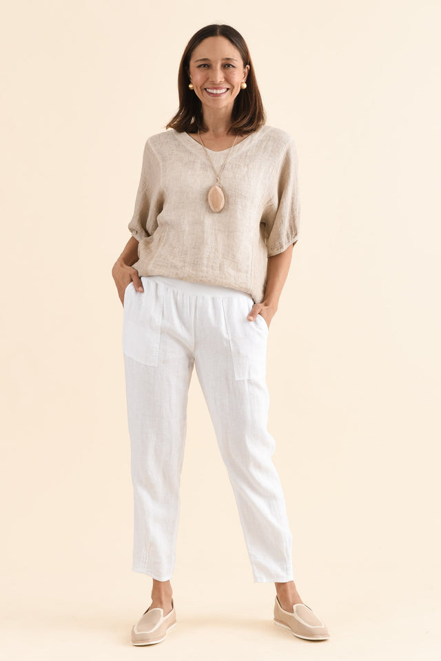 Tatum White Linen Pants,Detail,Brunette model,alt text|model:Cara image 7
