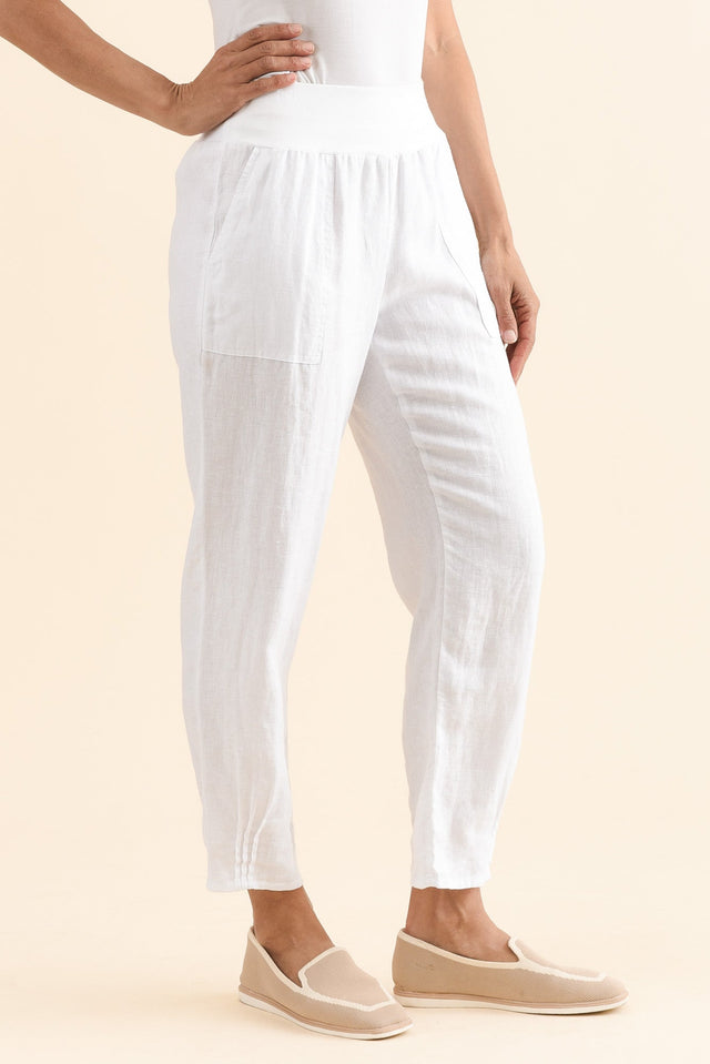 Tatum White Linen Pants,Side,Brunette model,alt text|model:Cara image 5
