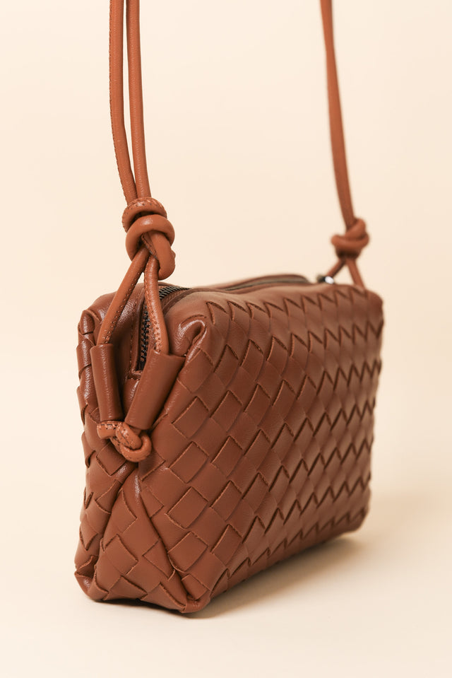 Tellaro Tan Woven Crossbody Bag