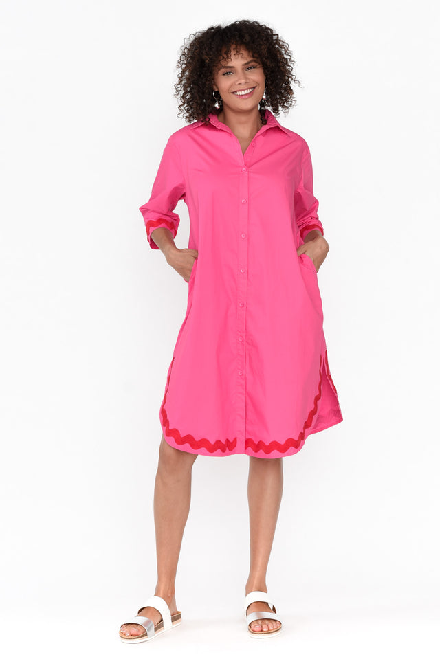 Teton Pink Trim Cotton Shirt Dress image 2