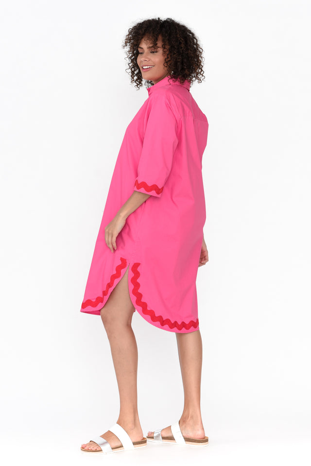 Teton Pink Trim Cotton Shirt Dress