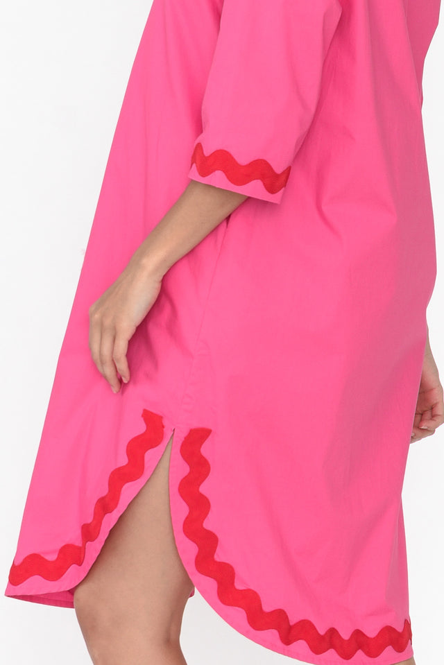 Teton Pink Trim Cotton Shirt Dress image 5