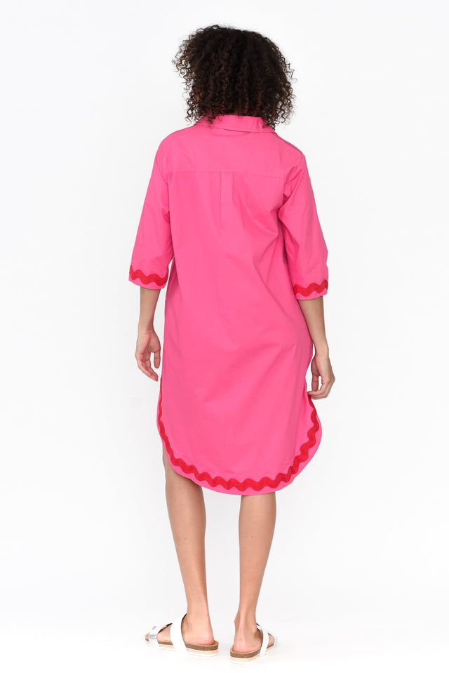 Teton Pink Trim Cotton Shirt Dress thumbnail 6