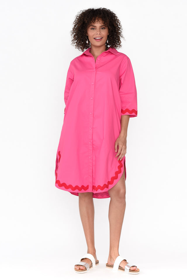 Teton Pink Trim Cotton Shirt Dress banner image