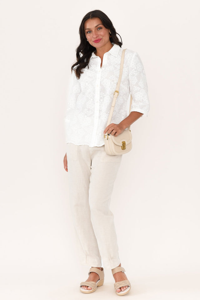 Thea White Flower Embroidered Cotton Shirt