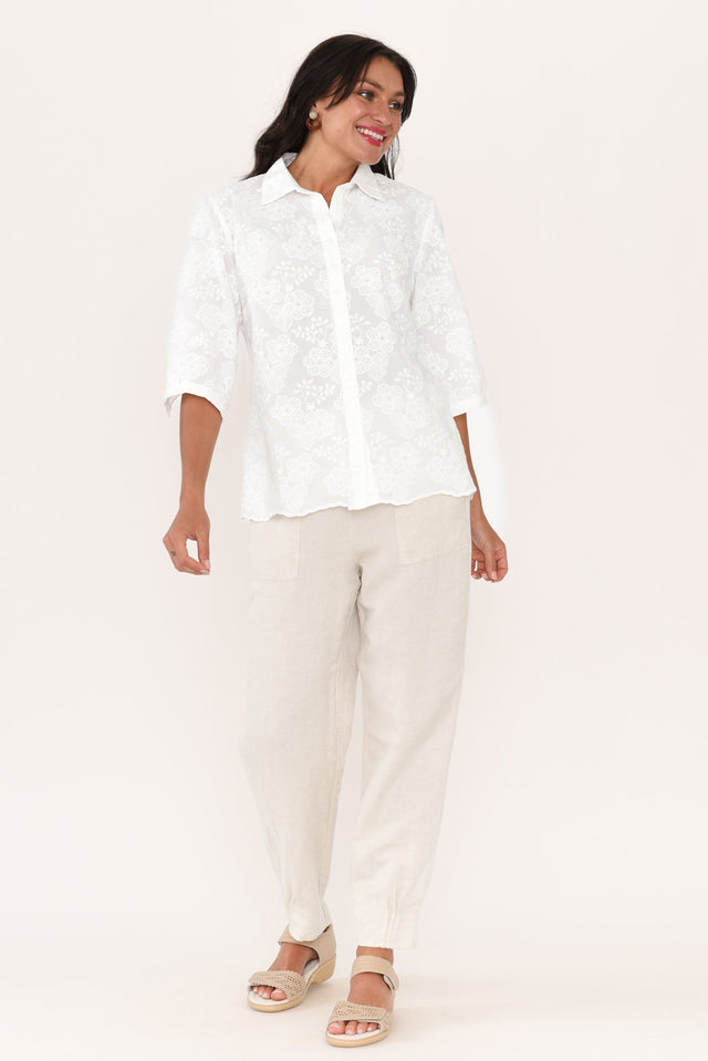 Thea White Flower Embroidered Cotton Shirt image 6