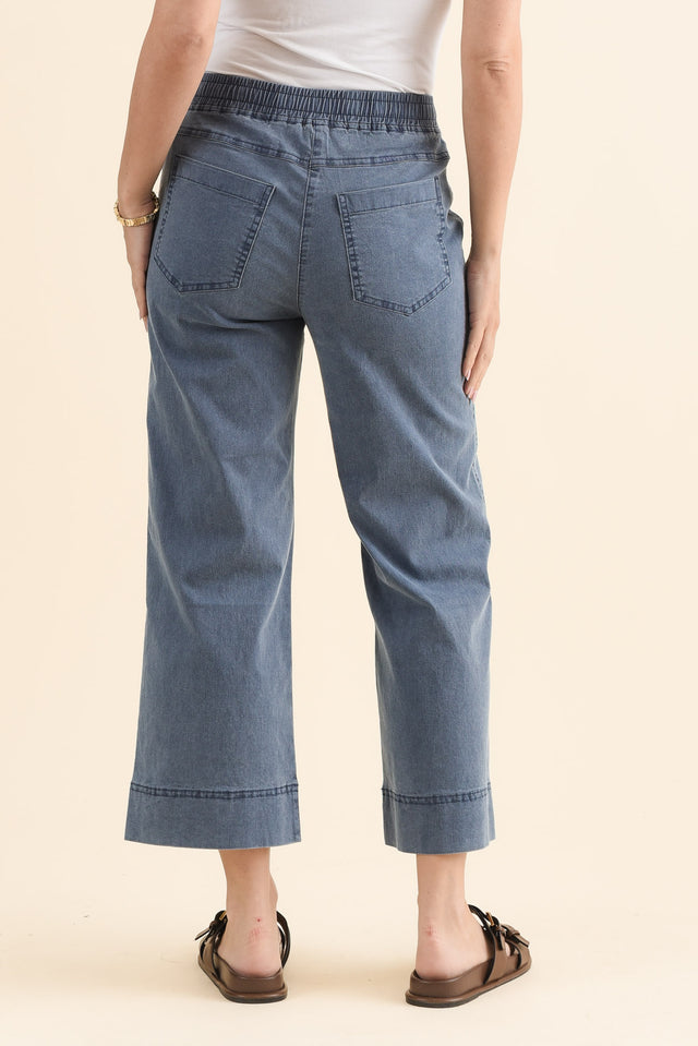 Theodore Blue Denim Drawstring Pants,Back,Brunette model,alt text|model:MJ image 4