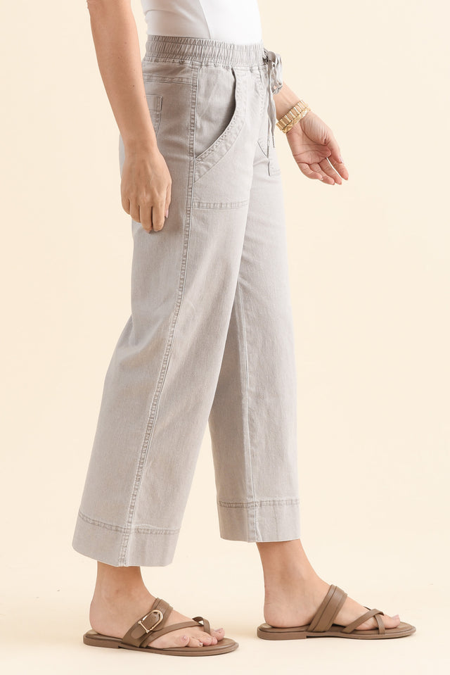Theodore Washed Natural Drawstring Pants,Side,Brunette model,alt text|model:MJ image 3