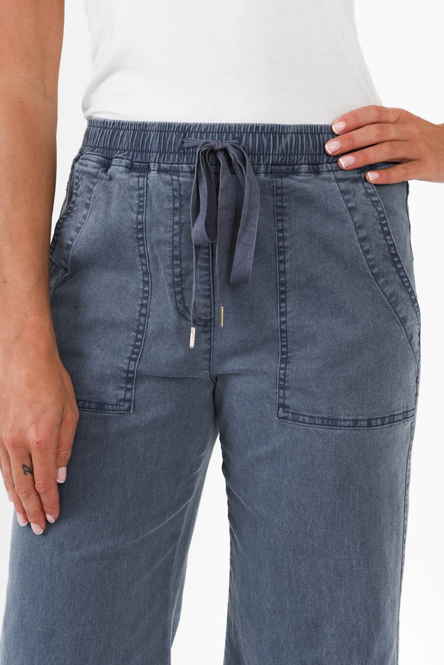 Theodore Blue Denim Drawstring Pants,Brunette model,alt text|model:Brontie image 6