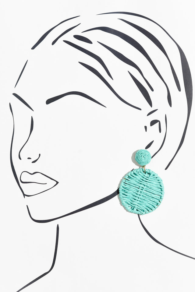 Theora Aqua Rattan Disc Earrings image 2