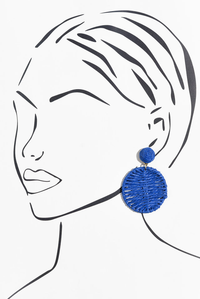 Theora Cobalt Rattan Disc Earrings