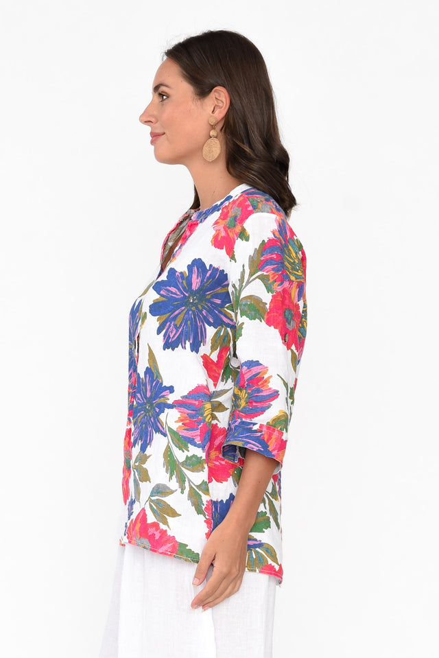 Thora Red Blossom Linen Top