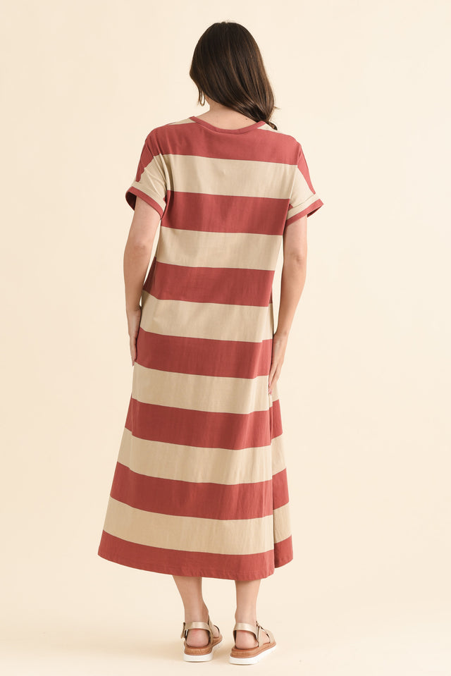 Tiarna Coral Stripe Cotton Dress,Back,Brunette model,alt text|model:MJ image 4