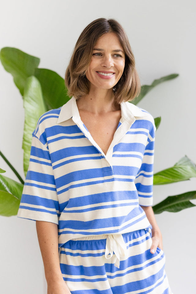 Tides Blue Stripe Cotton Polo Top,Lifestyle