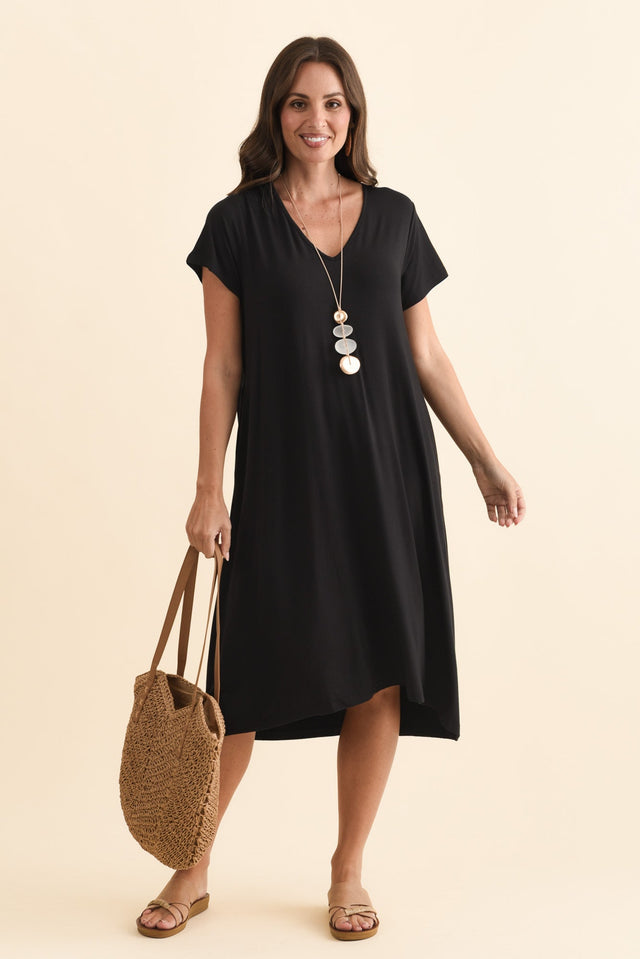 Tiffany Black Bamboo Tee Dress,Brunette model,alt text|model:MJ